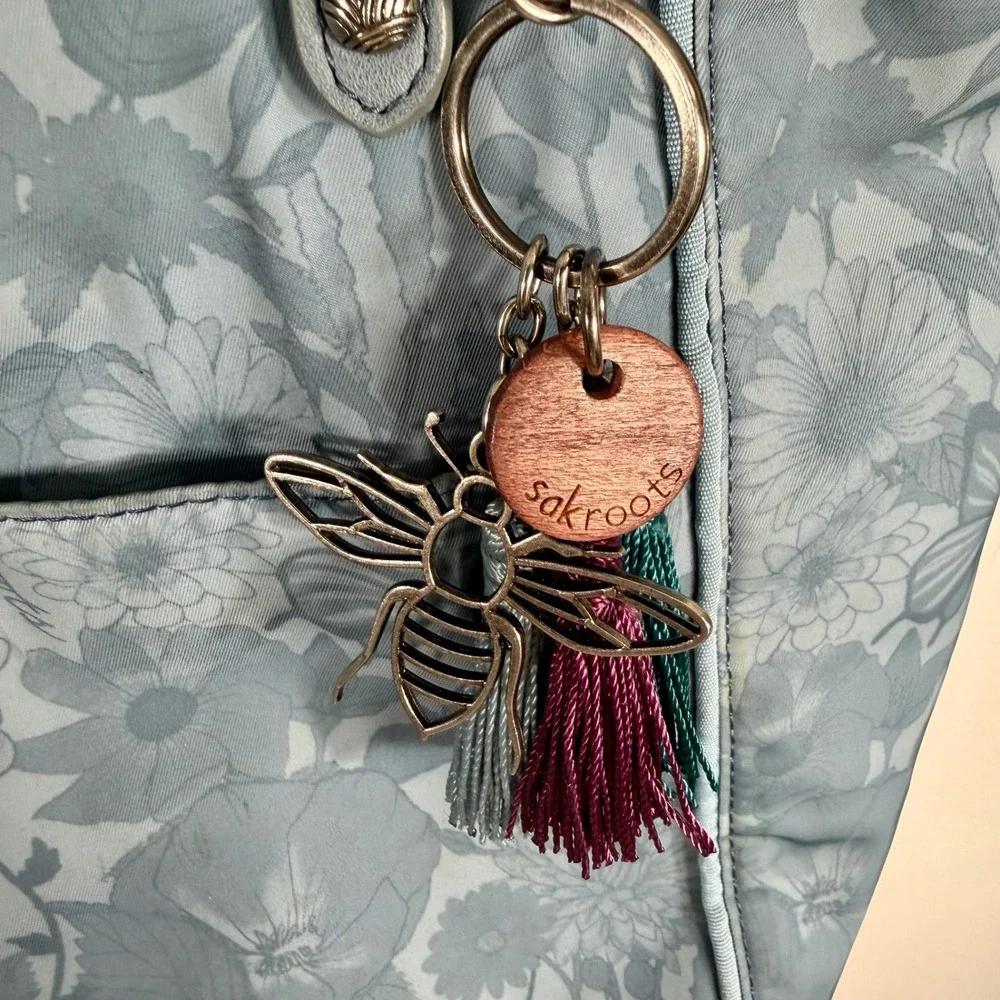 Sakroots Tote Bag Blue Floral Butterfly Bee Print‎ Shoulder Bag